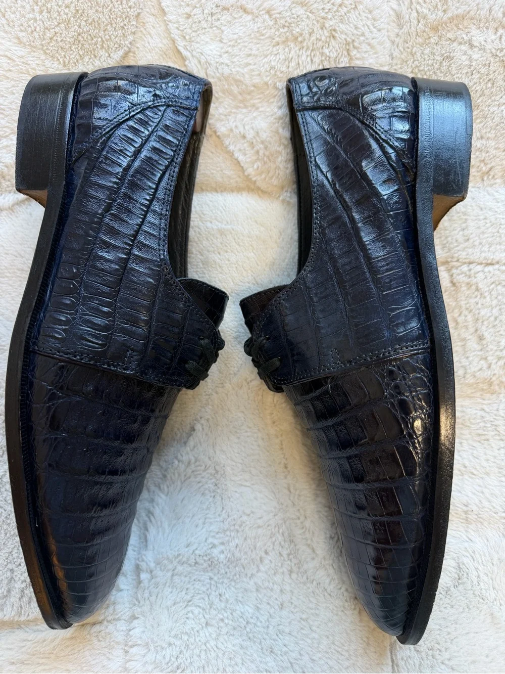 $700 David Eden Navy Blue Genuine Crocodile Alligator Exotic Skin Shoes 9.5